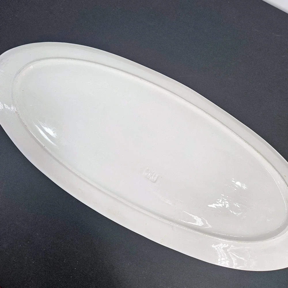 Vintage Lg White Ceramic Fish Platter Oval Serving Tray Decor Made in Italy 17in